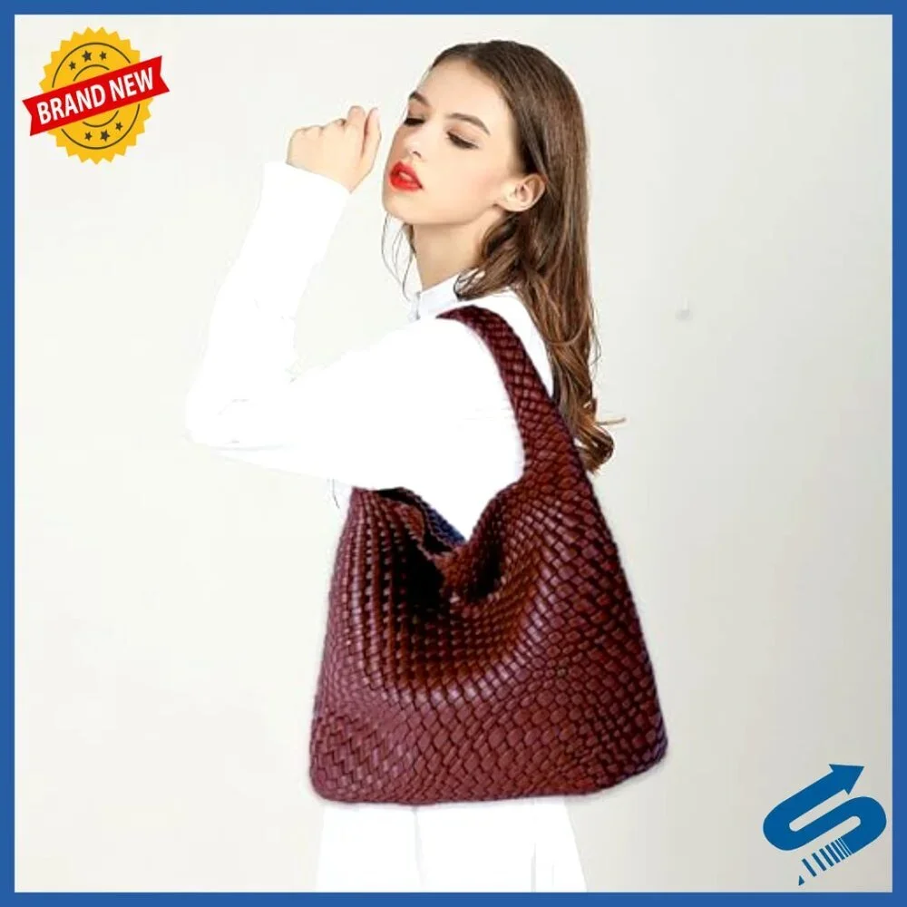 Vegan Leather Hand-Woven Tote Shoulder Bag Hobo Chic Retro All-Match Purse